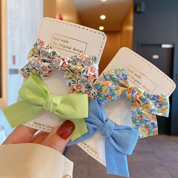 

hair accessories cotton flower printed bowknot clips for cute girls barrettes safty hairpins headwear kids, Slivery;white