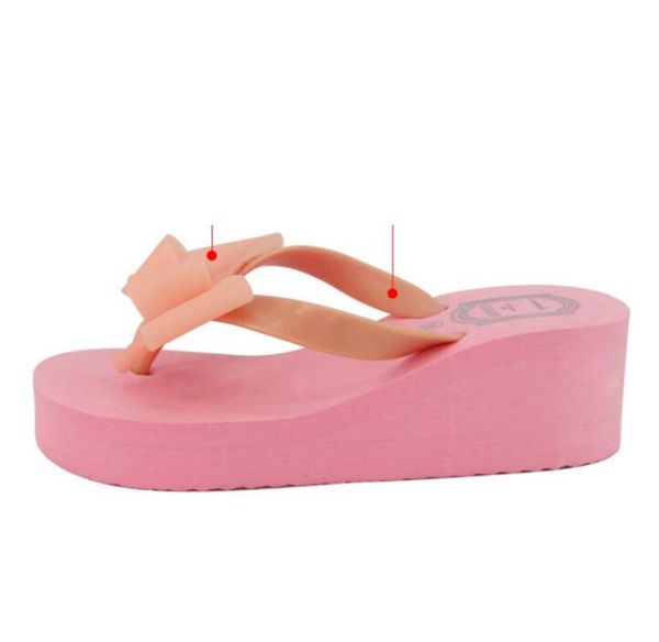 

slippers summer explosion bow flip flops thick slip high heel women's shoes, Black