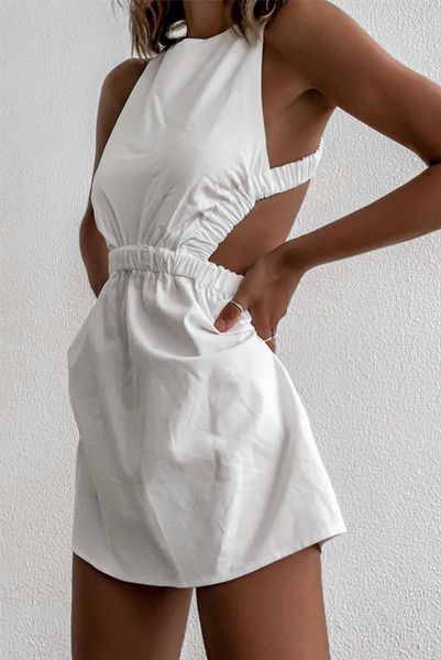 

casual beach sleeveless womens dress high waist bandage cross backless short mini sundress solid white vestidos party club, Black;gray