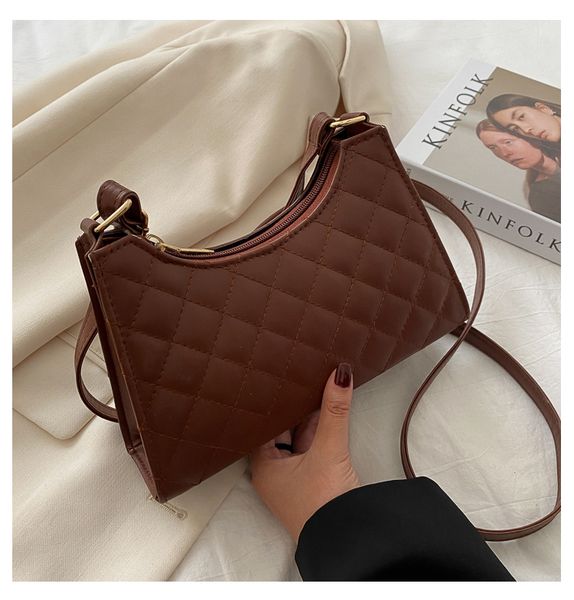 

2021 women's fashion shoulder bags zip armpit bag check pattern handbag pu leather crossbody bag