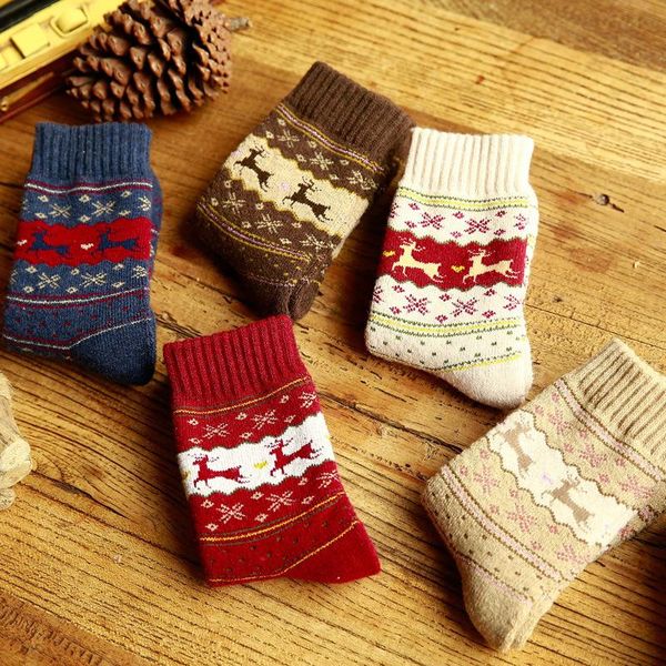 

women girls merry christmas socks snowflake deer cotton wool winter warm female sock xmas gifts & hosiery, Black;white