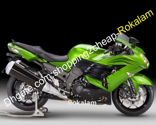 Para Kawasaki ZX-14R ZX14R ZX 14R ZZ-R1400 2012 2013 2015 Green Black Abs Plastic Motorcycle Fairing Kit (moldagem por injeção)