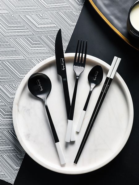 Западная столовая посуда из нержавеющей стали Черные белые столовые приборы кухонные палочки для еды стейк высокое качество