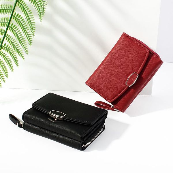 

wallets multi-card ladies wallet student short multifunctional zipper coin purse female, Red;black