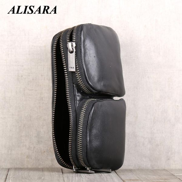 

alisara men's clutch bag first layer cow leather end luxury women organizer wallets casual zipper long cell phone coin purse, Red;black