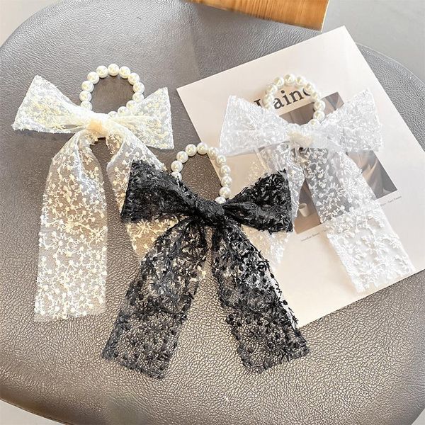 

hair accessories lace pearl bow band ribbon hairrope korean style girl elastic silk scrunchie wedding simulation for women