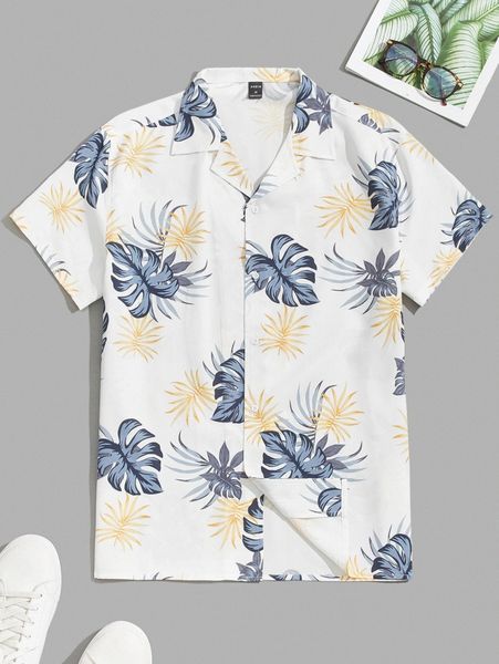 

men tropical print shirt c04h#, White;black