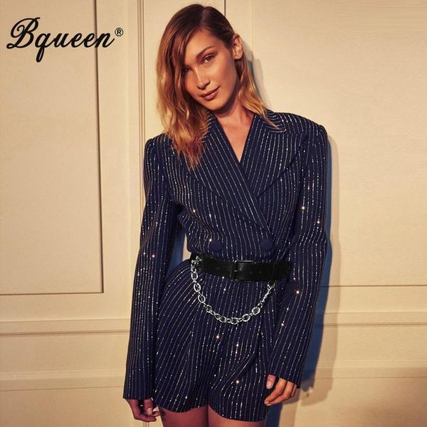 

women's jumpsuits & rompers bqueen women sequined with belt short pants length full sleeve ol playsuits club party fashion trending 202, Black;white