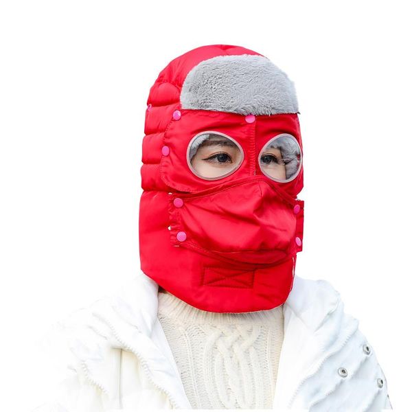 

winter warm hat cap men outwear waterproof hood with glasses balaclava original design fashion windproof soft ski ear outdoor hats, Black;white