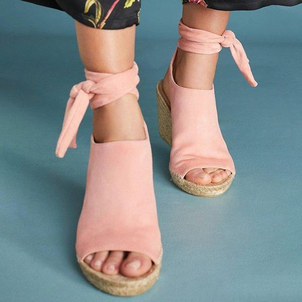 

sandals women summer fashion solid color open toe ankle strap ladies gladiator platform wedge, Black