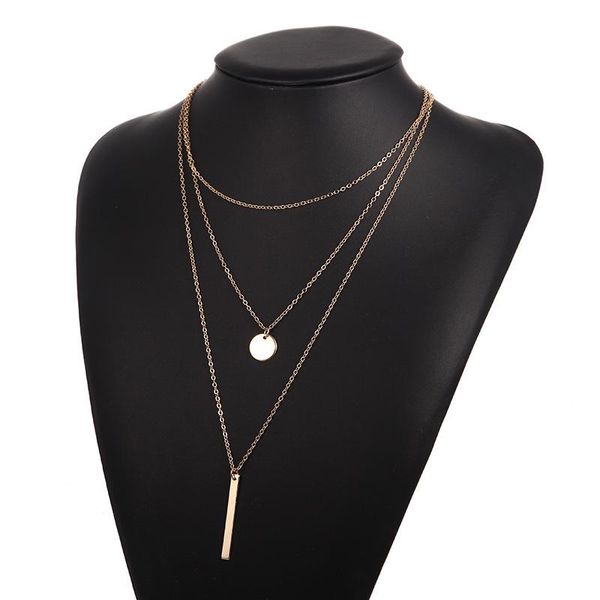 

pendant necklaces bohemia gold long bar choker necklace for women jewelry double layer set initial disc gift, Silver
