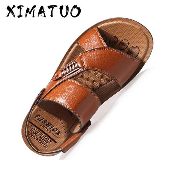 

sandals men summer genuine leather roman male casual shoes beach flip flops fashion outdoor slippers, Black