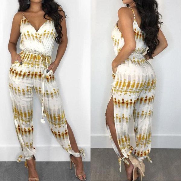 

women's jumpsuits & rompers women v-neck loose summer jumpsuit ladies elegant party womens print harem pants, Black;white
