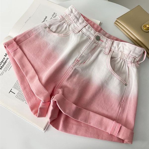 

women's shorts women denim gradient 2021 summer high waist a-line bottoms with pockets y2k streetwear, White;black