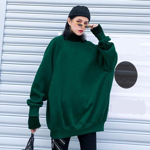 

women's hoodies & sweatshirts loose fit oversized knitting split sweatshirt turtleneck long sleeve women big size casual autumn winter, Black