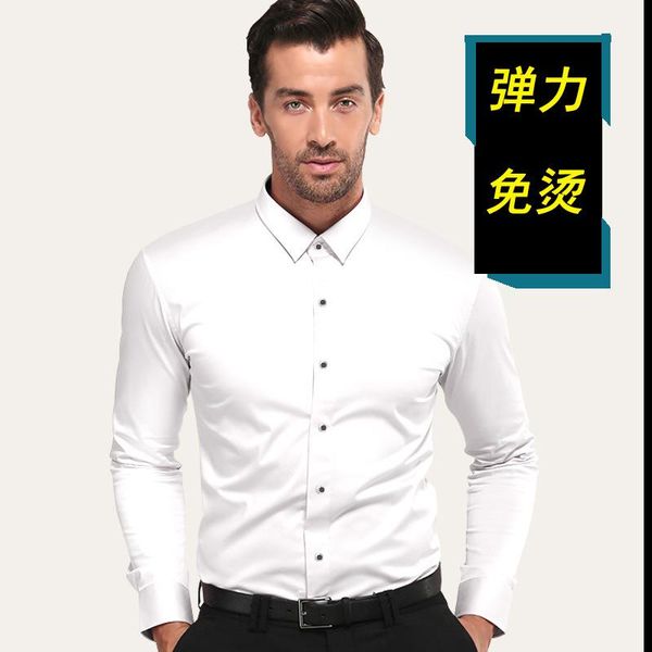

men's casual shirts a hair generation solid color long sleeve shirt high elastic korean slim fit business leisure non iron professional, White;black