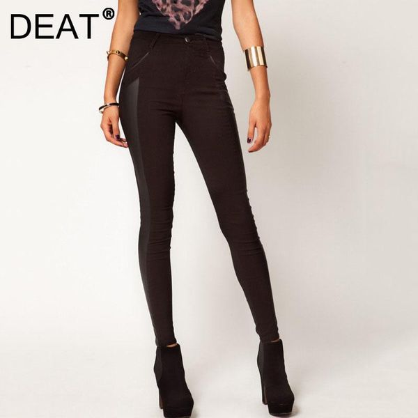 

women's pants & capris deat 2021 women fashion skinny black patchwork pu leather button pockets high waist pencil autumn winter 7e3004, Black;white
