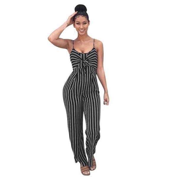 

women's jumpsuits & rompers waikol summer women holiday casual sling sleeveless fashion ladies stripe bodysuit wide leg loose long pant, Black;white