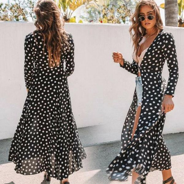 

women's polka dot holiday long shirts vocation loose fashion v-neck women blouses &, White
