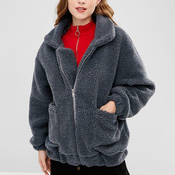 

women's jackets winter coat ladies fleece faux fur outwear 2021 women cardigans, Black;brown