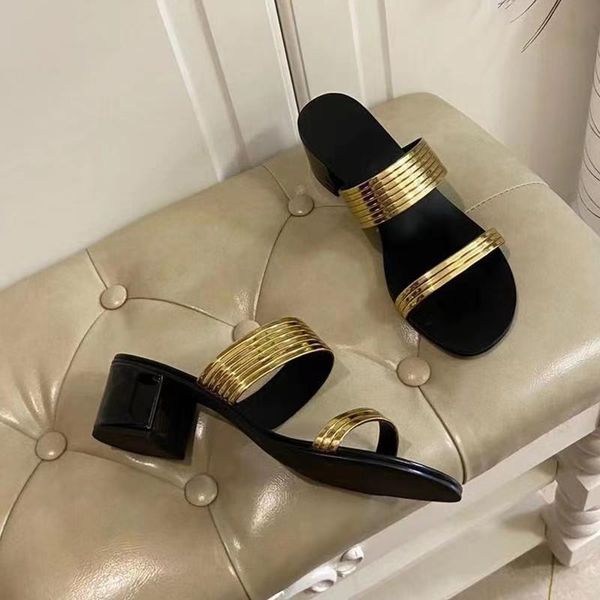 

mental colors slides women square heels real leather shoes female summer slipper narrow bands chic woman shoe slippers, Black