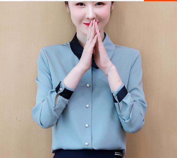 

summer with style fashion long sleeve women's shirt blouses & shirts, White