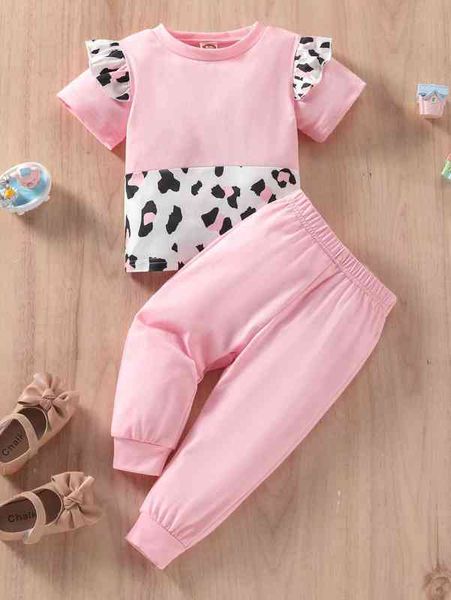 

baby leopard print ruffle trim tee & sweatpants she, White