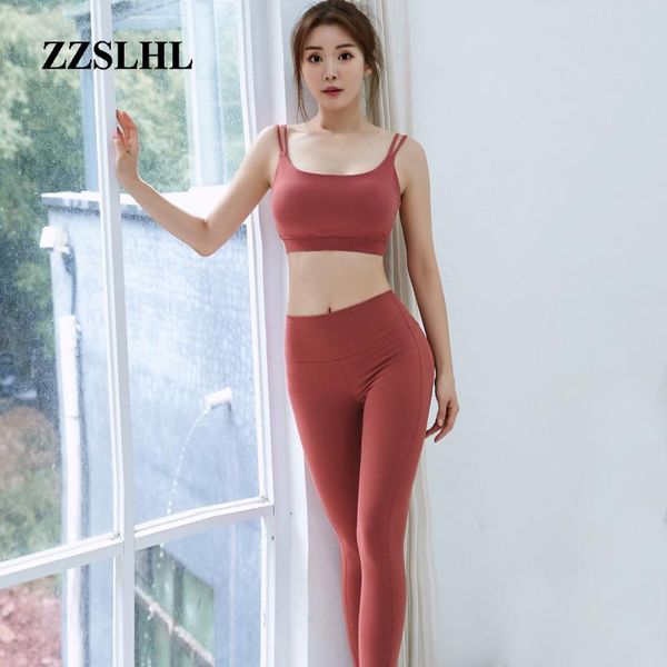 

yoga outfits 2pcs set strappy bra women gym fitness clothing high waist running sportswear tracksuit, White;red