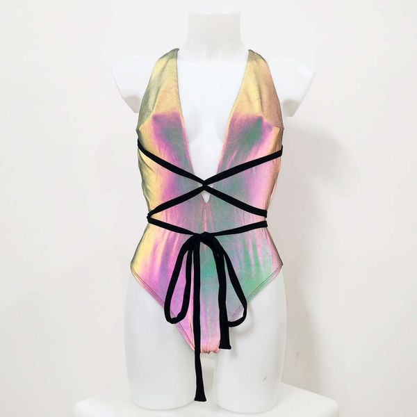 

women's swimwear bikinis summer deep v-neck sleeveless nightclub fancy color reflective slim fitting dress 4vpv, White;black