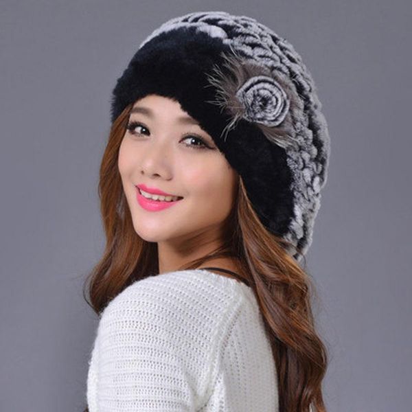 

berets brand real rex fur winter women beret soft elasticity 100% genuine headgear elegant lady casual cap, Blue;gray