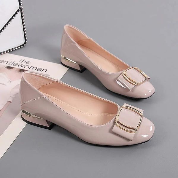 

dress shoes women classic round toe apricot pu leather spring slip on heel lady casual red zapatos e9593, Black