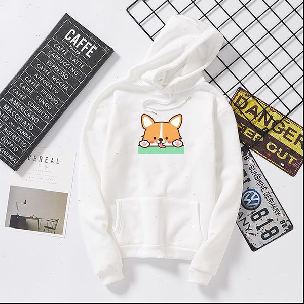 

autumn kawaii corgi dog womens sweatshirts funny animal printed cartoon oversize pullovers female streetwear poleron mujer, Black