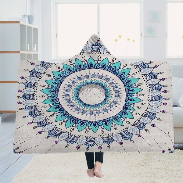 

blankets bed linen bohemia thick plush hooded blanket for adults kids winter hoodie throw mandala sheet velvet