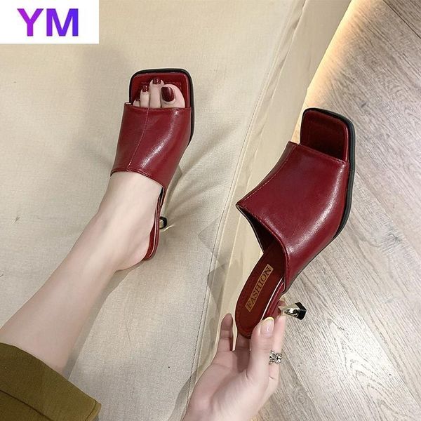 

women high heels shoes female sandals fashion square toe ladies causal thin zapatillas mujer casa mule feminino gladiator, Black