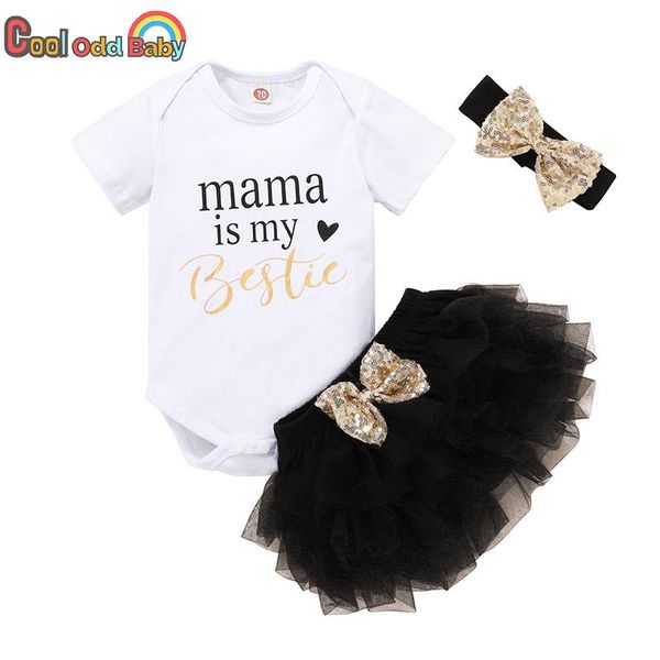 

born infant clothing cute baby girl summer clothes set short sleeve letter print +lace tutu shorts+headband 3pcs outfits sets, White