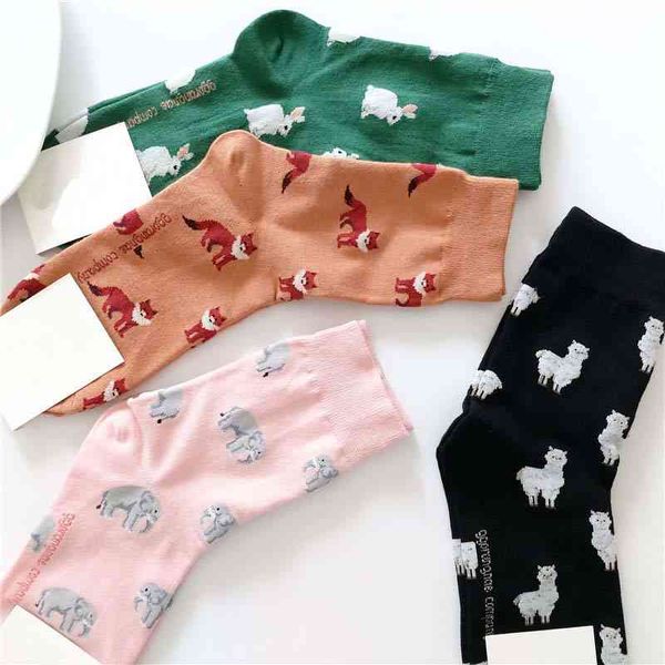 

spring autumn new product casual korean style women animal cartoon fox elephant rabbit sheep cotton tide short socks, Black;white