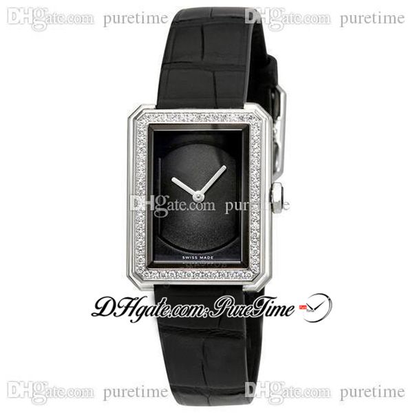 Menino-amigo H4883 Swiss Quartz Womens Watch Diamonds Bezel Black Dial Couro Strap Ladies Watches Puretime F01F6