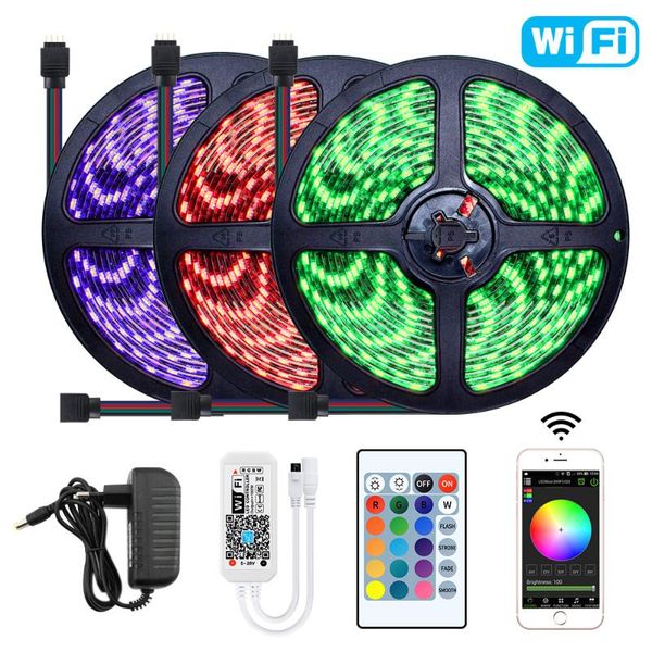 

strips wifi 12v led tape rgb smd 1m 2m 3m 5m 10m 15m waterproof strip power adapter ribbon kit living room decoration