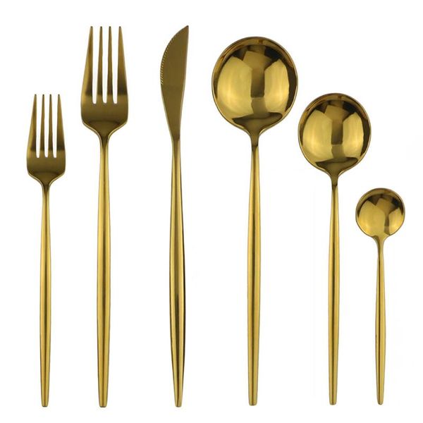 

dinnerware sets colorful mirror cutlery set gold kitchen tableware knife fork spoon dinner silverware 304 stainless steel