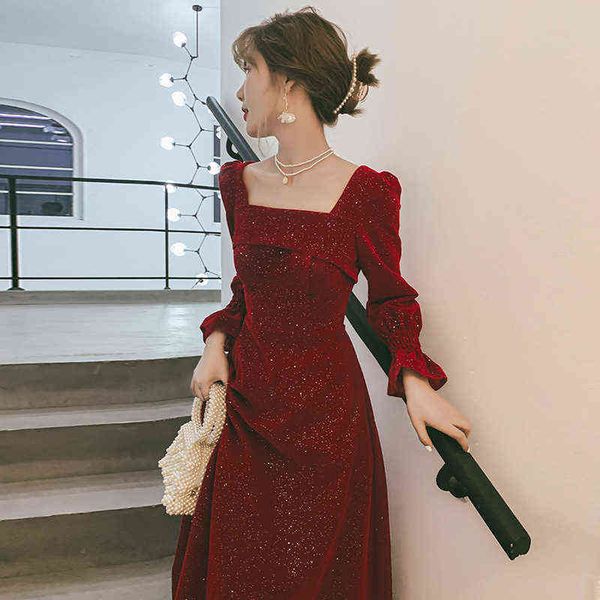 

luxury street style dresses toast cloth bride 2021 autumn red usually can wear a small wedding engagement back door long sleeved, Black;pink