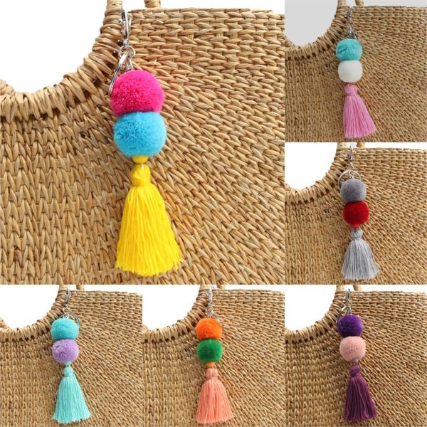 

1pc New Design Pompom Balls Long Charm With Colored Tassel Chain Key Chains For Women Men Bohemian Trinket Keyrings Car Keychain