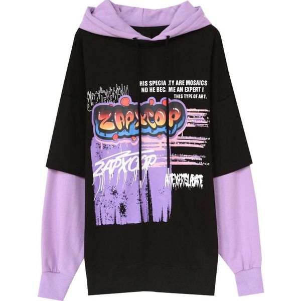 

women's hoodies & sweatshirts spring and autumn hooded pullover sweatshirt long loose print simple cotton casual comfortable all-match, Black