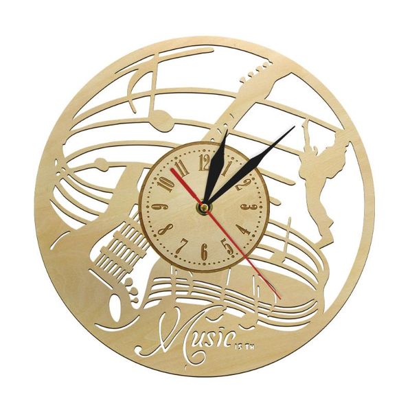

wall clocks music notes guitarist wooden clock guitar instrument time musical dreamer room decorative art