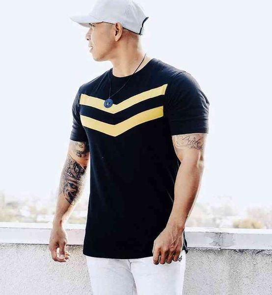 

men's t-shirts 2021 summer sports fitness training round neck striped pattern t-shirt casual cotton short sleeves sz2012 9ufd, White;black