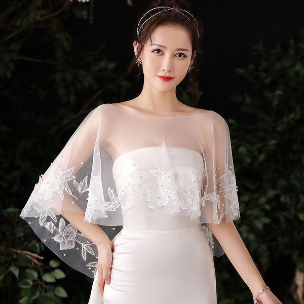 

wraps & jackets bride shawl thin tul lace wedding coat dress coats, White