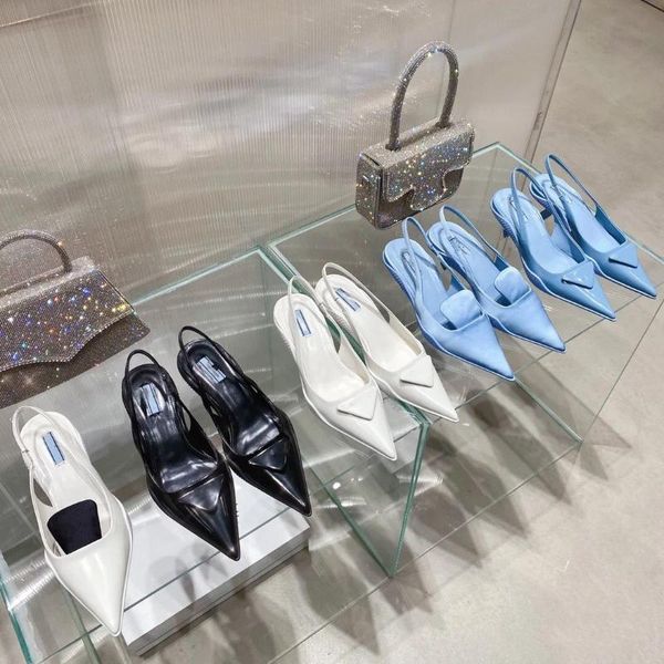 

spring, summer and autumn pointed cat p home shallow mouth baotou silk satin buckle back empty heels women sandals, Black