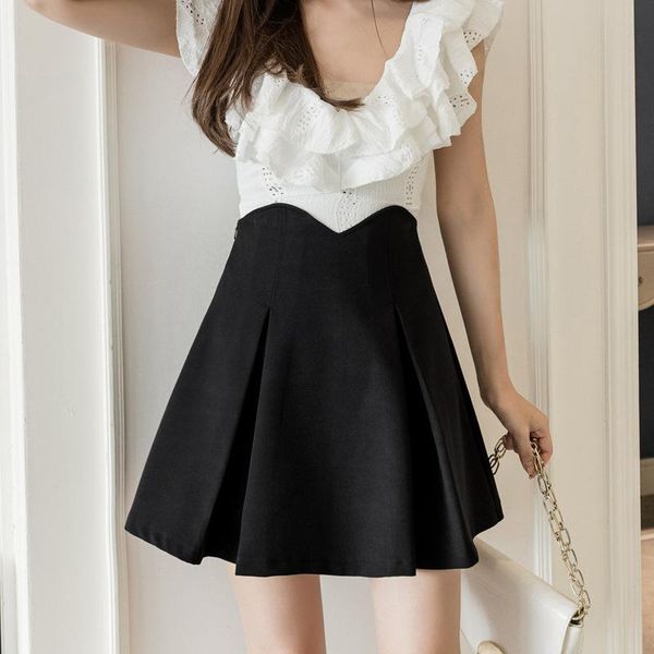 

black chiffon pleated skirt for women summer high waist woman skirts