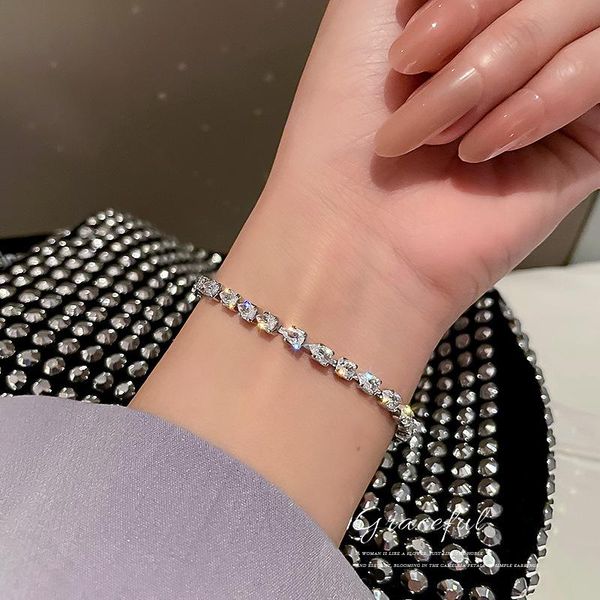 

link, chain simple fashion personality tidewater drop zircon bracelet temperament design sense hand ornaments woman, Black