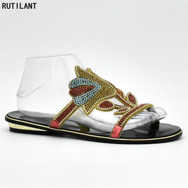 

arrival african women slippers summer low heels shoes italian rhinestone ladies wedding decorated with diamonds dress, Black