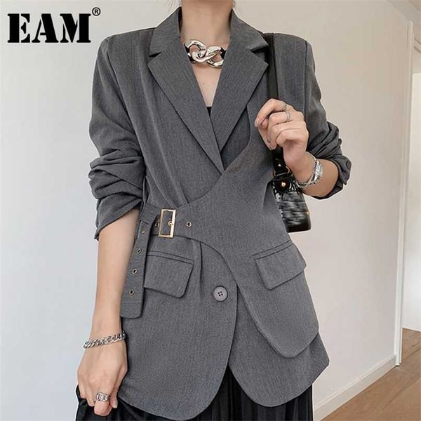 

[eam] women gray irregular big size blazer lapel long sleeve loose fit jacket fashion spring autumn 1dc042 211019, White;black